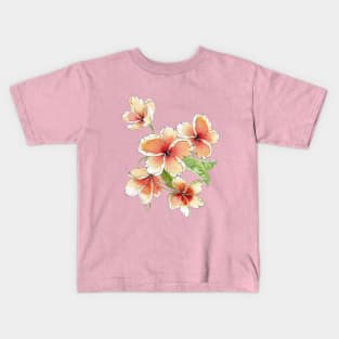 Ink Wash Orange Plumerias Flowers Kids T-Shirt